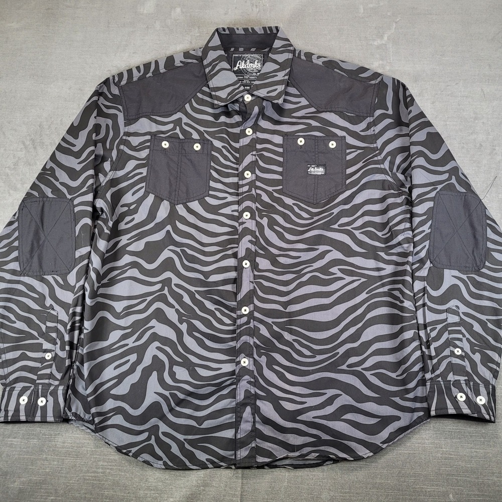 Akademiks Men Zebra Print Button Down Shirt Grey Black Western Yoke Size 3XL